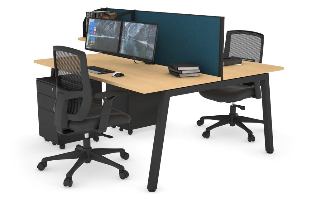 Quadro 2 Person Office Workstation [1800L x 700W]-black leg maple deep blue (500H x 1800W)