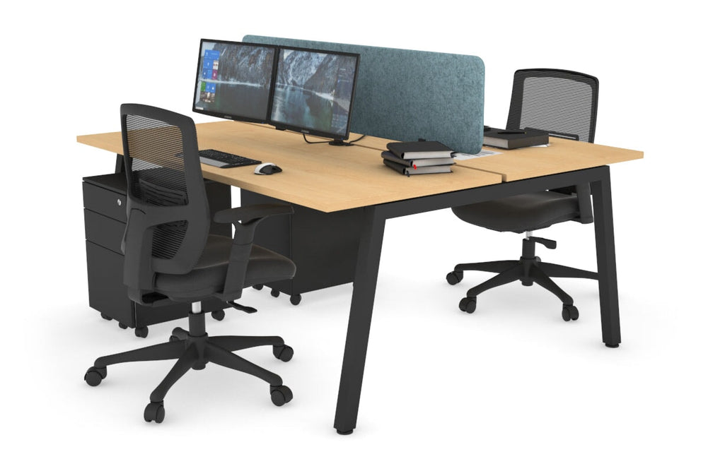 Quadro 2 Person Office Workstation [1800L x 700W]-black leg maple blue acoustic panel (400H x 1600W)