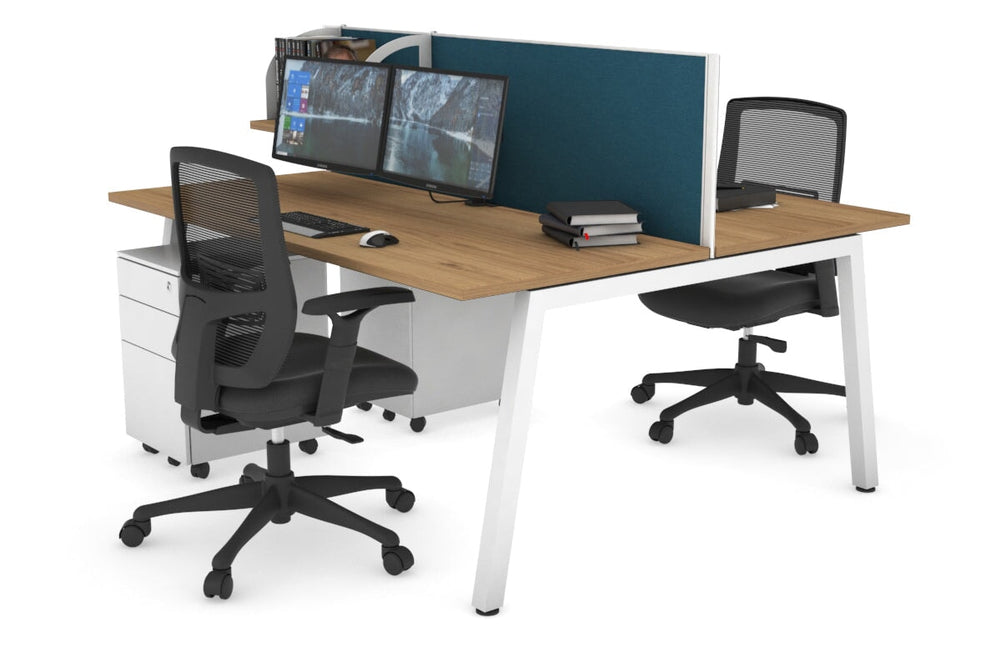 Quadro 2 Person Office Workstation [1800L x 700W]-white leg salvage oak deep blue (500H x 1800W)