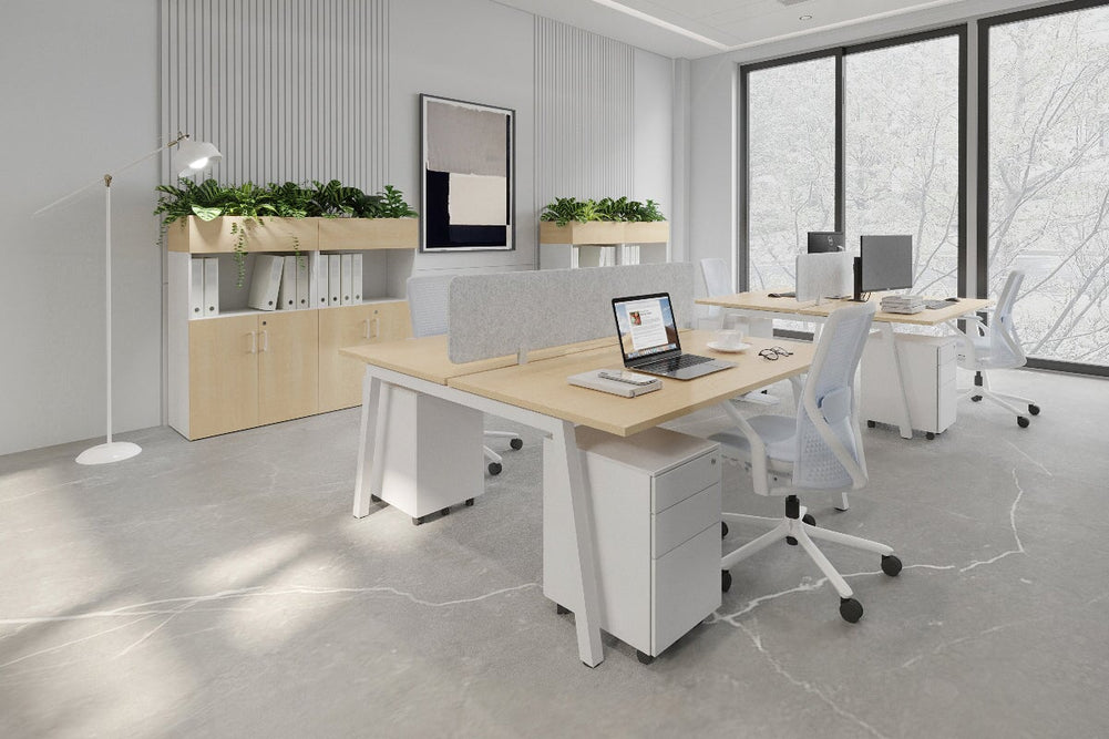 Quadro 2 Person Office Workstation [1800L x 700W]-black leg dark oak moody charcoal (500H x 1800W)
