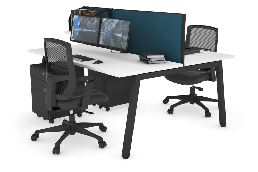 Quadro 2 Person Office Workstation [1800L x 700W]-black leg white deep blue (500H x 1800W)