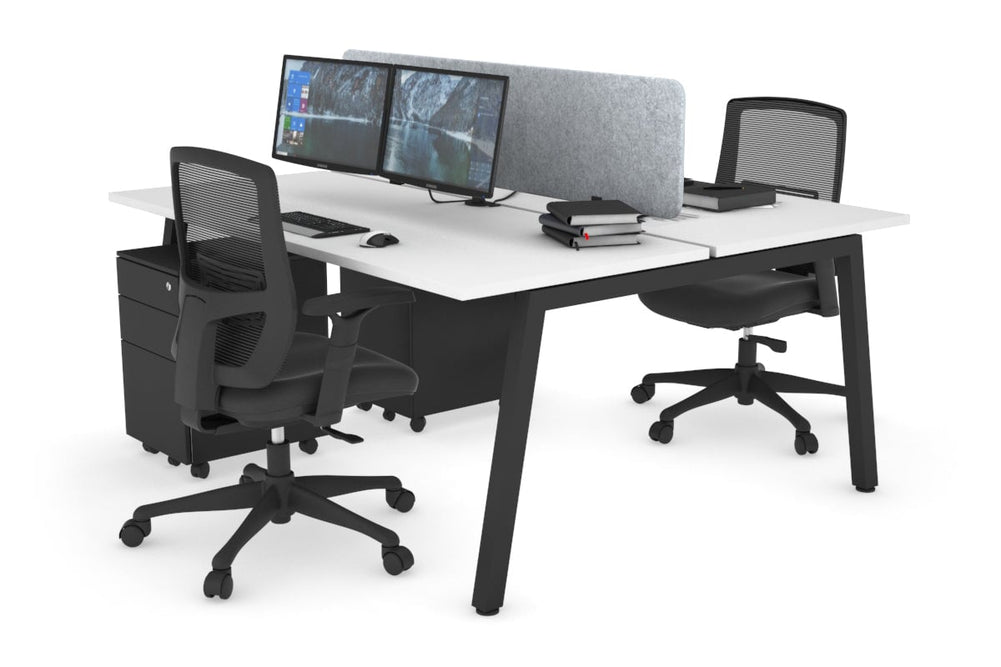 Quadro 2 Person Office Workstation [1800L x 700W]-black leg white light grey acoustic panel (400H x 1600W)