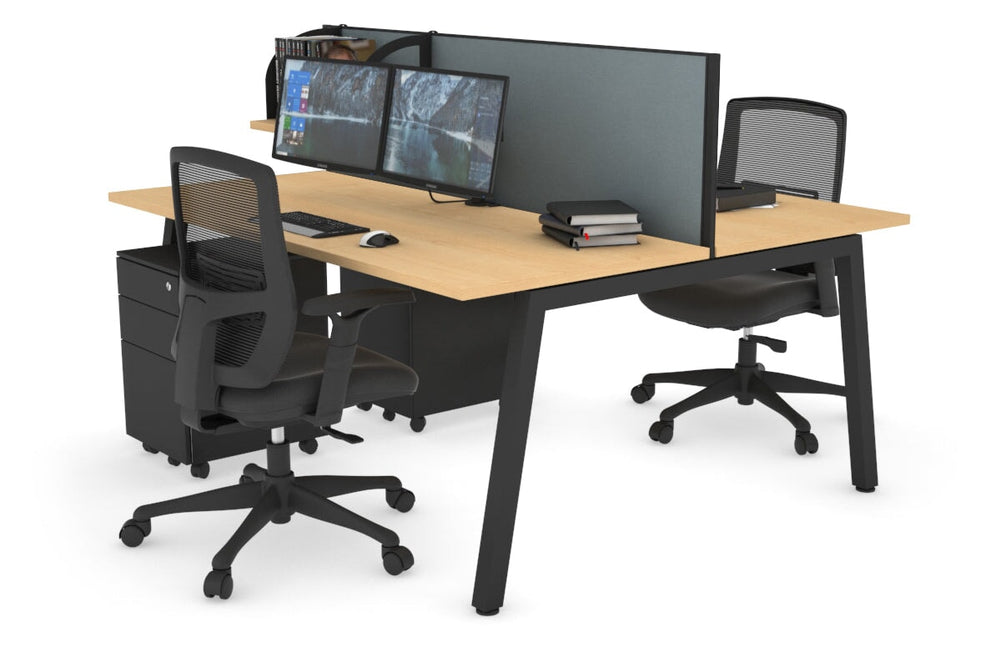 Quadro 2 Person Office Workstation [1800L x 700W]-black leg maple cool grey (500H x 1800W)