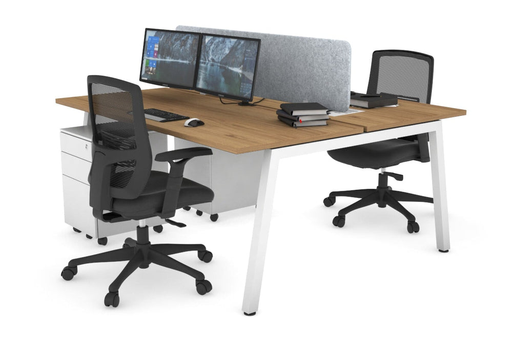Quadro 2 Person Office Workstation [1800L x 700W]-white leg salvage oak light grey acoustic panel (400H x 1600W)