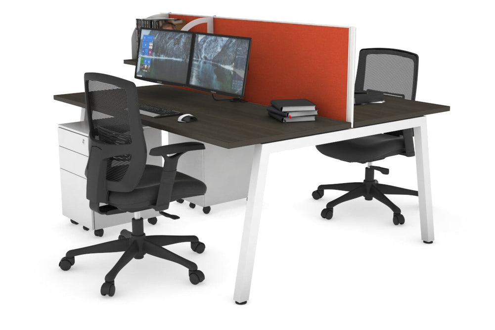 Quadro 2 Person Office Workstation [1800L x 700W]-white leg dark oak orange squash (500H x 1800W)