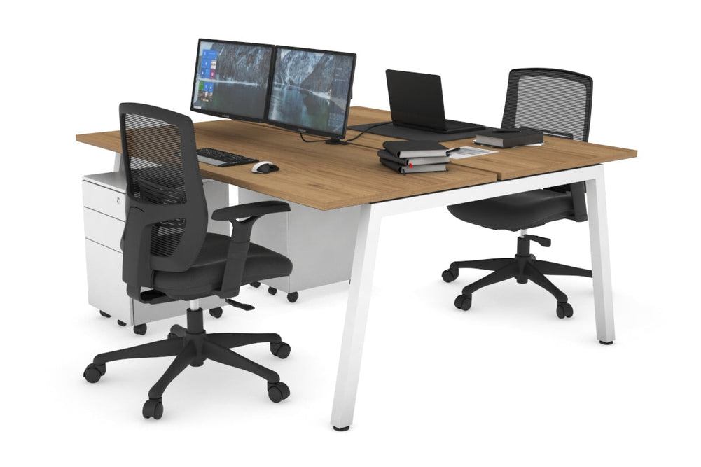 Quadro 2 Person Office Workstation [1800L x 700W]-white leg salvage oak none