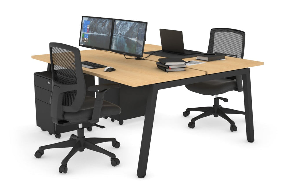Quadro 2 Person Office Workstation [1800L x 700W]-black leg maple none