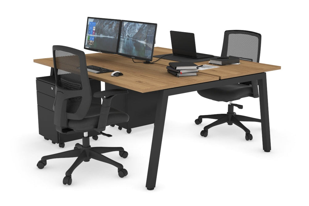 Quadro 2 Person Office Workstation [1800L x 700W]-black leg salvage oak none