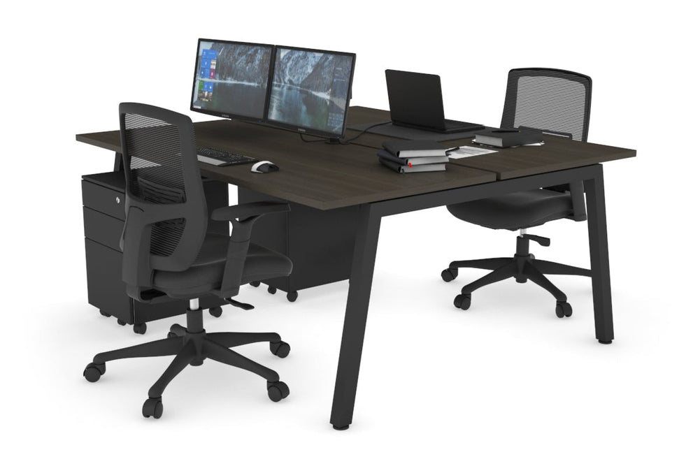 Quadro 2 Person Office Workstation [1800L x 700W]-black leg dark oak none