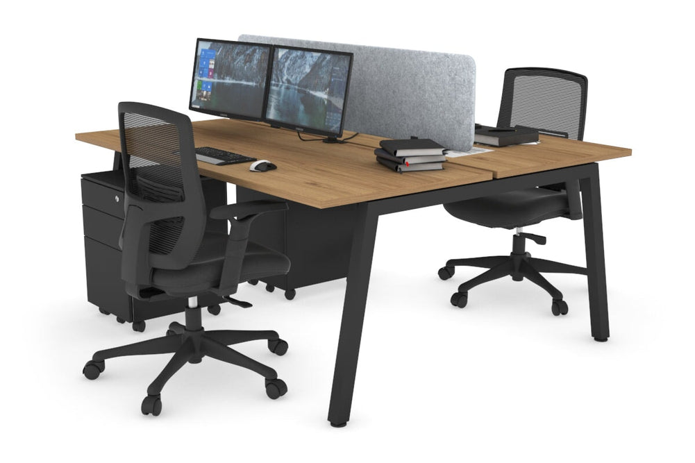 Quadro 2 Person Office Workstation [1800L x 700W]-black leg salvage oak light grey acoustic panel (400H x 1600W)