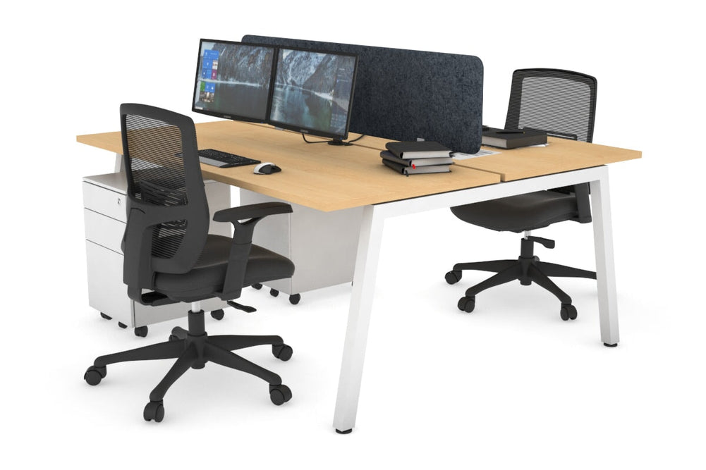 Quadro 2 Person Office Workstation [1800L x 700W]-white leg maple dark grey acoustic panel (400H x 1600W)