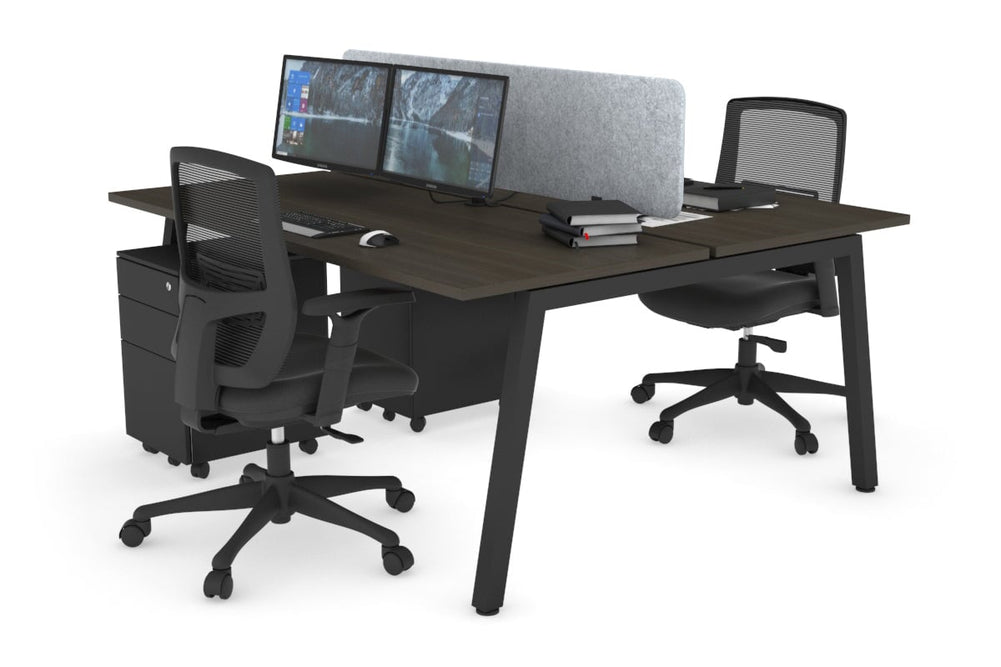 Quadro 2 Person Office Workstation [1800L x 700W]-black leg dark oak light grey acoustic panel (400H x 1600W)