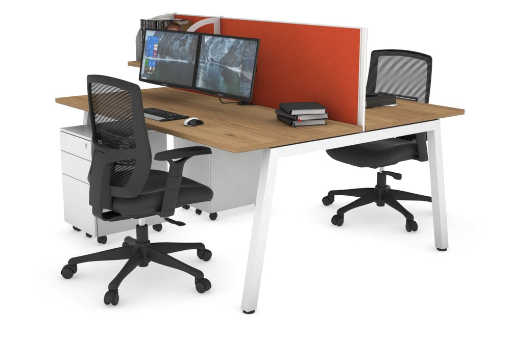 Quadro 2 Person Office Workstation [1800L x 700W]-white leg salvage oak orange squash (500H x 1800W)