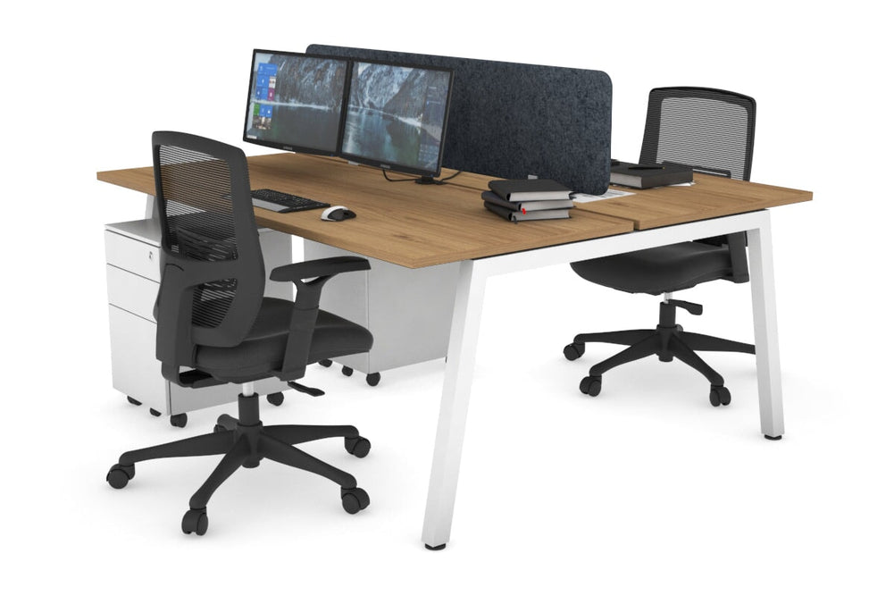 Quadro 2 Person Office Workstation [1800L x 700W]-white leg salvage oak dark grey acoustic panel (400H x 1600W)