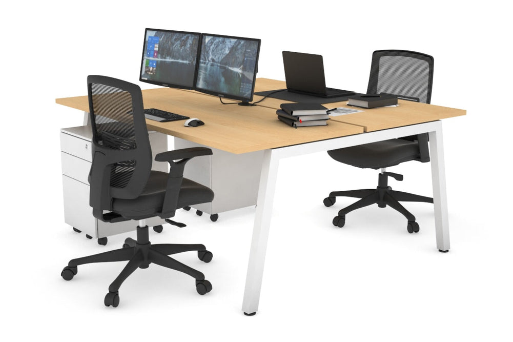 Quadro 2 Person Office Workstation [1800L x 700W]-white leg maple none