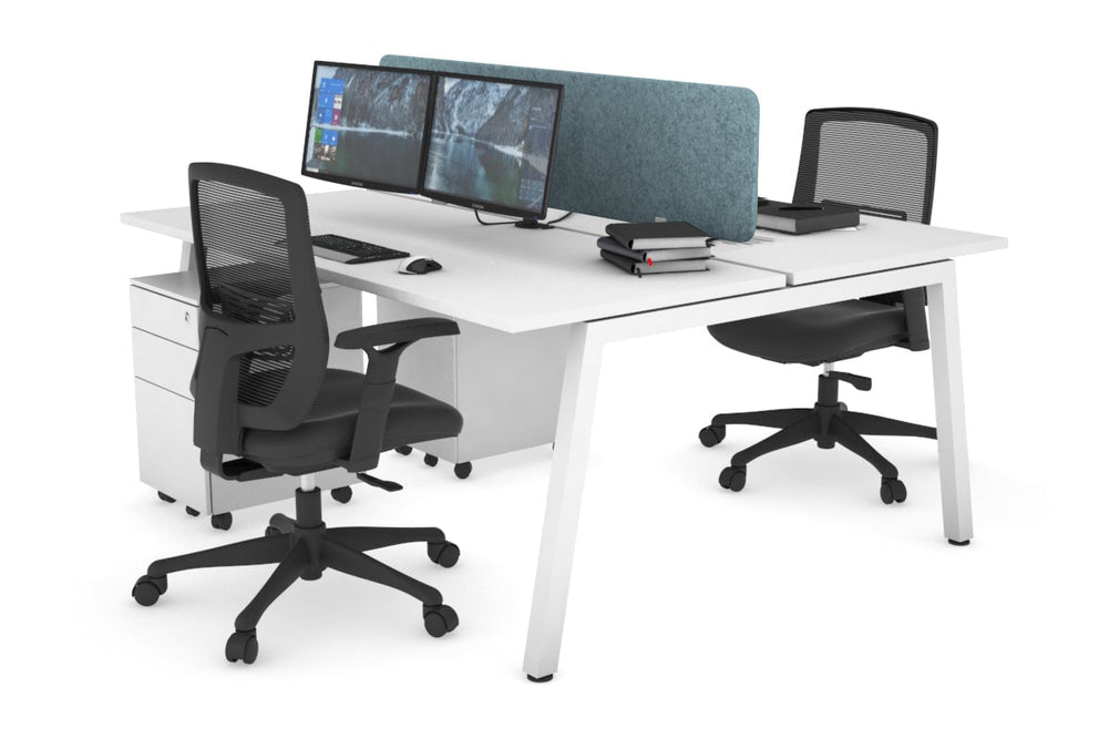 Quadro 2 Person Office Workstation [1800L x 700W]-white leg white blue acoustic panel (400H x 1600W)