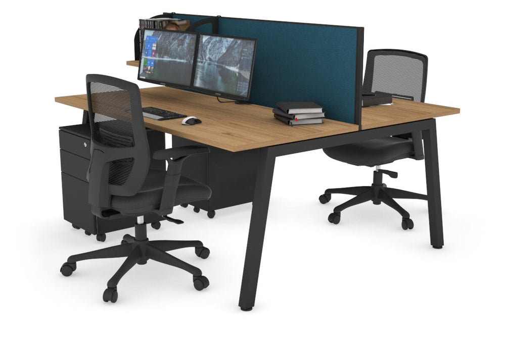 Quadro 2 Person Office Workstation [1800L x 700W]-black leg salvage oak deep blue (500H x 1800W)