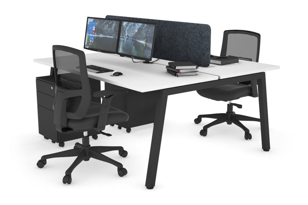 Quadro 2 Person Office Workstation [1800L x 700W]-black leg white dark grey acoustic panel (400H x 1600W)