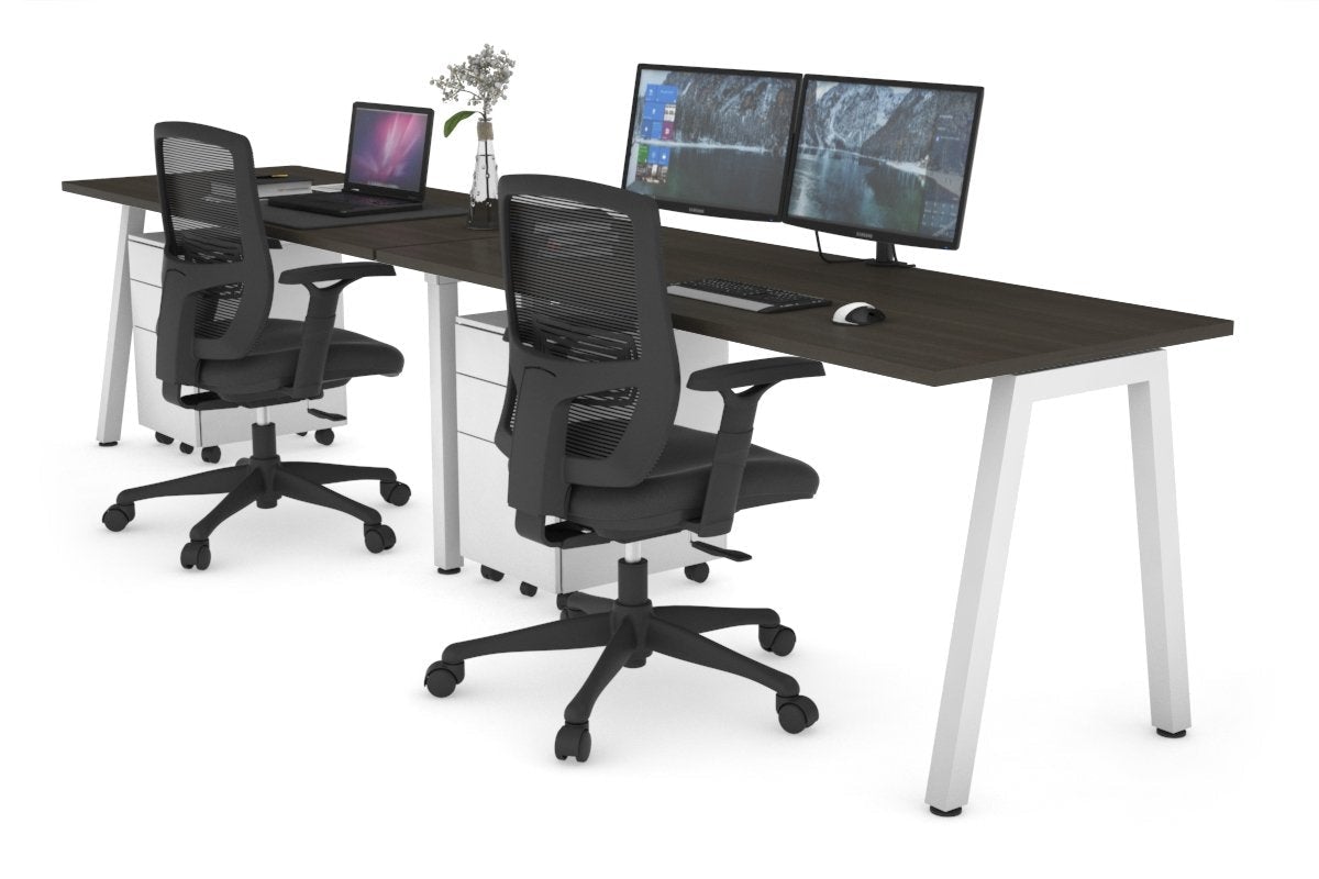Quadro 2 Person Run Office Workstations [1200L x 700W] Jasonl white leg dark oak 