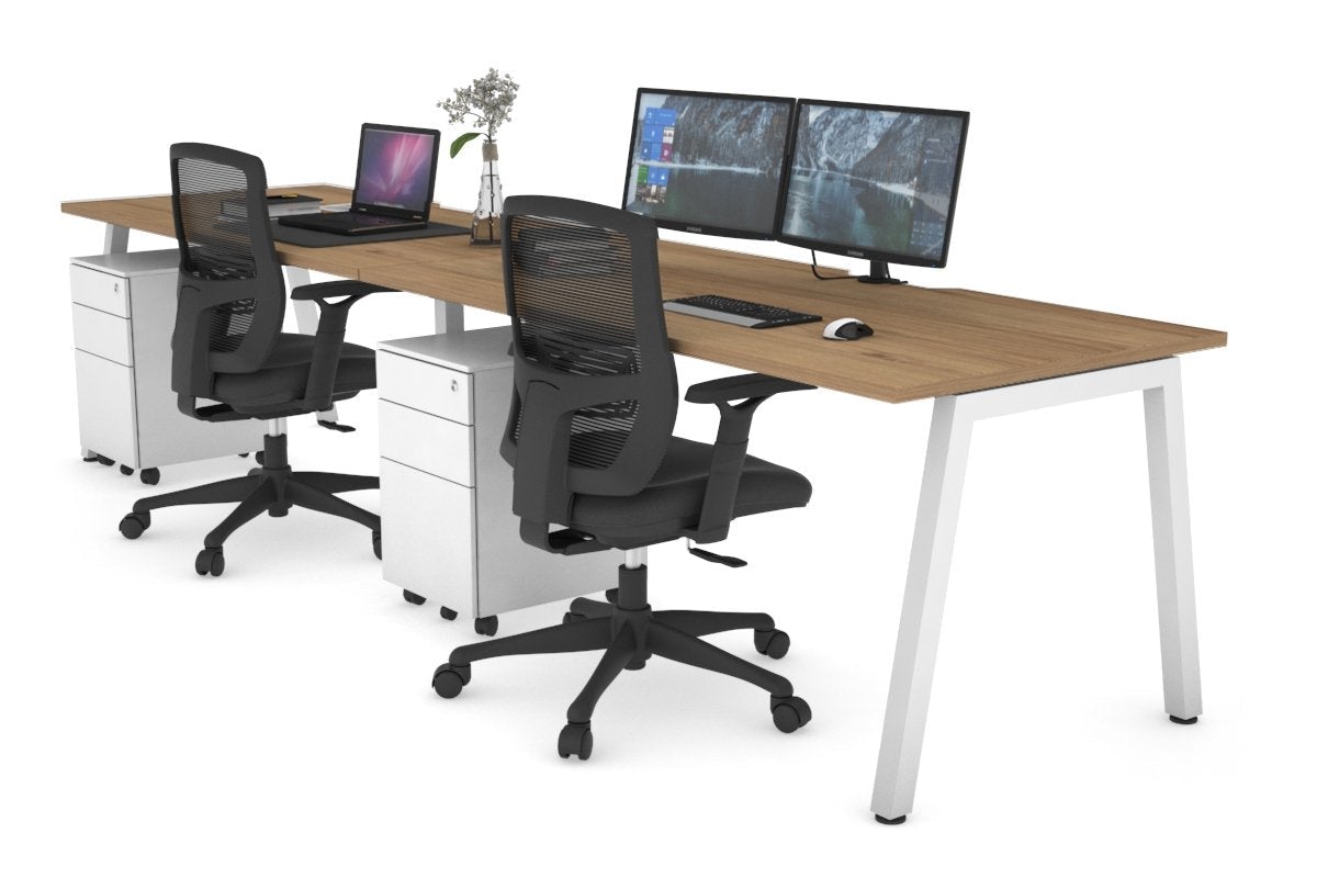 Quadro 2 Person Run Office Workstations [1200L x 800W with Cable Scallop] Jasonl white leg salvage oak 