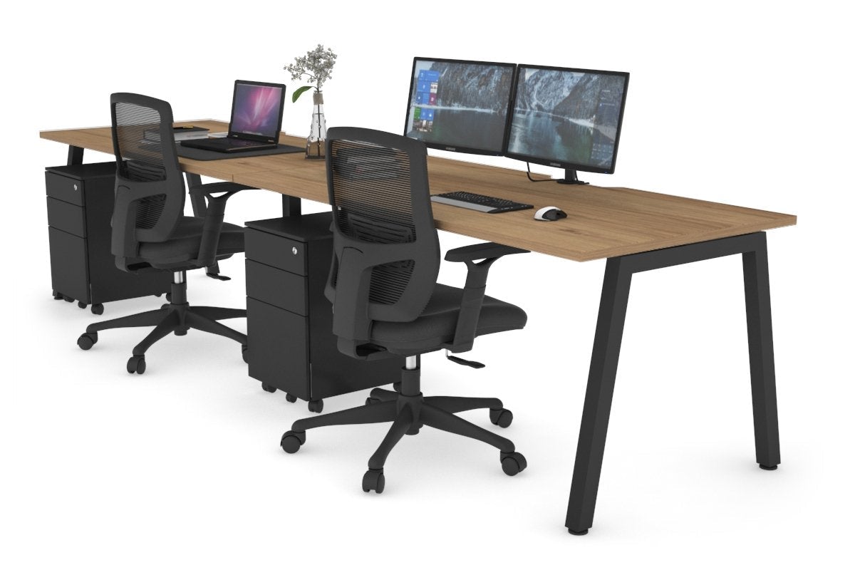Quadro 2 Person Run Office Workstations [1200L x 800W with Cable Scallop] Jasonl black leg salvage oak 