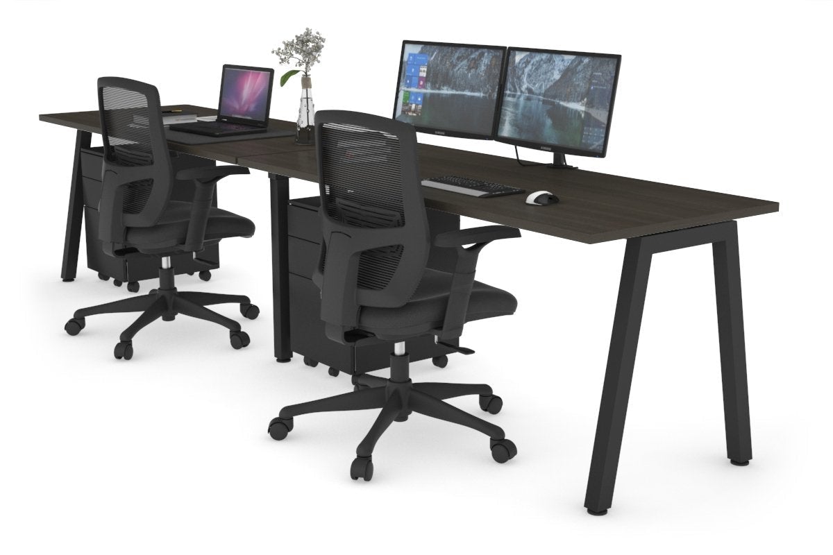 Quadro 2 Person Run Office Workstations [1400L x 700W] Jasonl black leg dark oak 