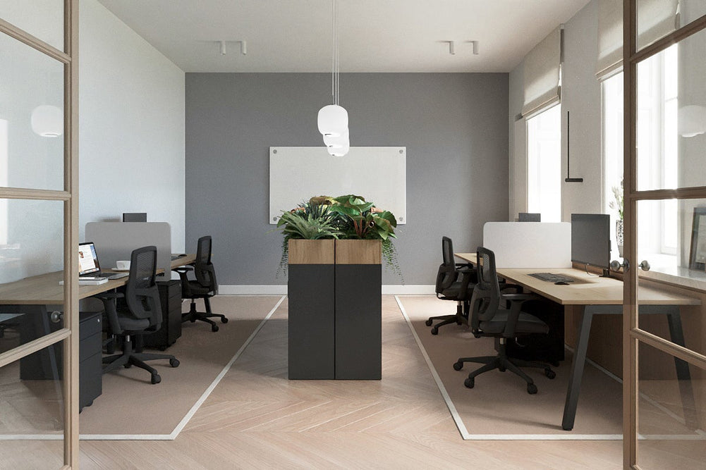Quadro 2 Person Run Office Workstation [1400L x 800W with Cable Scallop]-black leg dark oak 