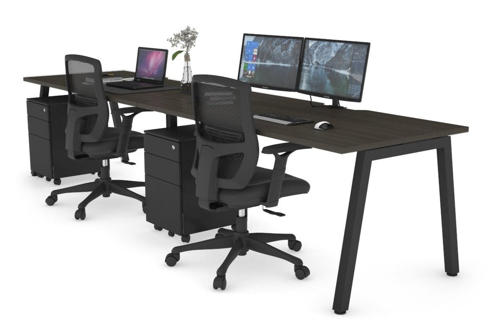 Quadro 2 Person Run Office Workstation [1400L x 800W with Cable Scallop]-black leg dark oak 