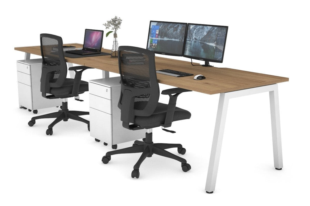 Quadro 2 Person Run Office Workstation [1400L x 800W with Cable Scallop]-white leg salvage oak 
