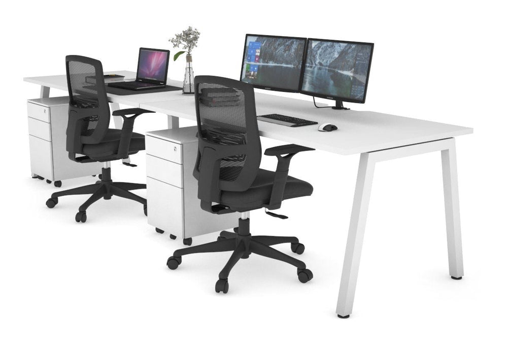 Quadro 2 Person Run Office Workstation [1400L x 800W with Cable Scallop]-white leg white 