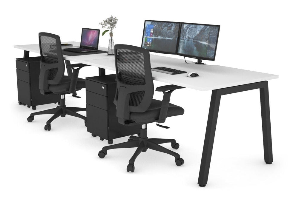 Quadro 2 Person Run Office Workstation [1400L x 800W with Cable Scallop]-black leg white 