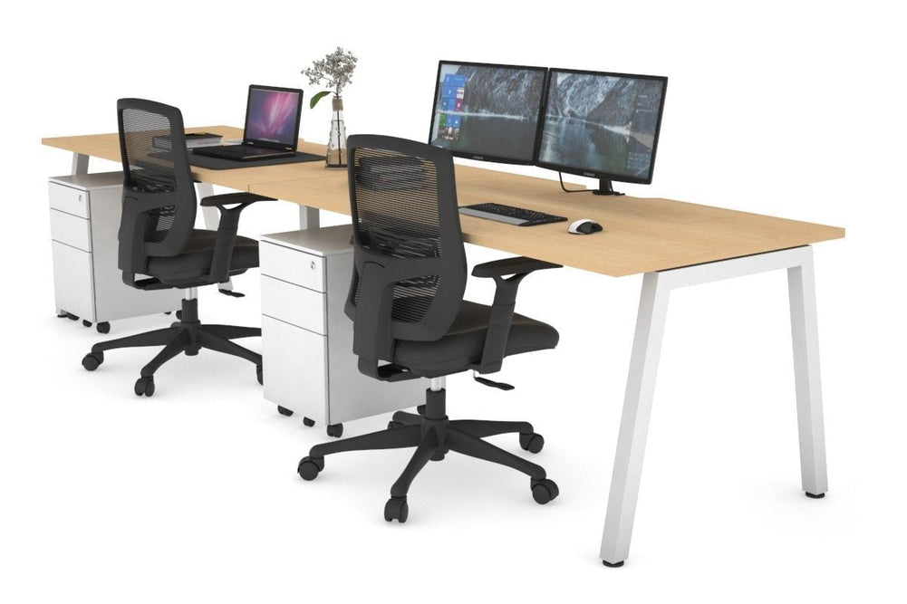 Quadro 2 Person Run Office Workstation [1400L x 800W with Cable Scallop]-white leg maple 