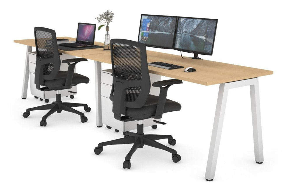 Quadro 2 Person Run Office Workstation [1600L x 700W]-white leg maple 
