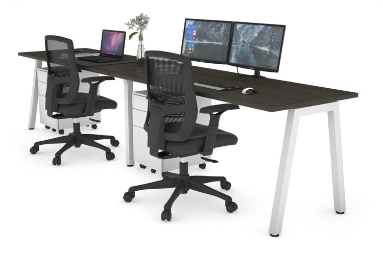 Quadro 2 Person Run Office Workstations [1600L x 700W] Jasonl white leg dark oak 