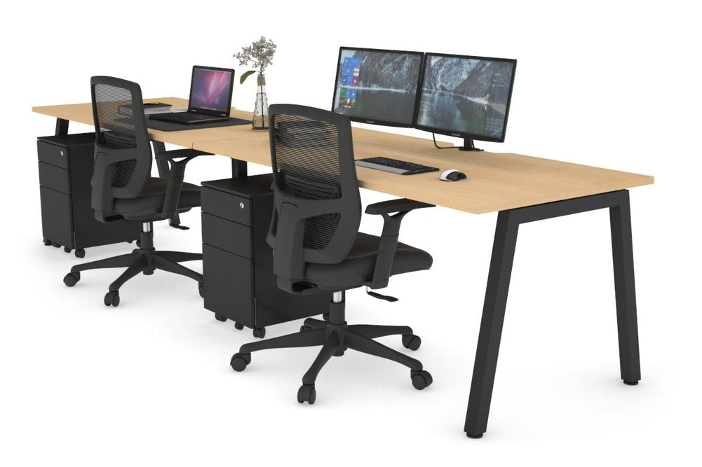 Quadro 2 Person Run Office Workstation [1600L x 800W with Cable Scallop]-black leg maple 