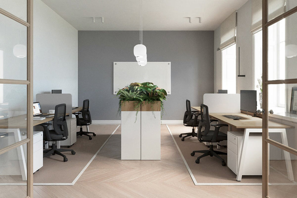 Quadro 2 Person Run Office Workstation [1600L x 800W with Cable Scallop]-black leg dark oak 