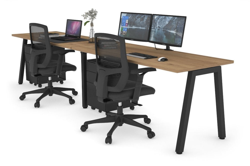 Quadro 2 Person Run Office Workstation [1800L x 700W]-black leg salvage oak 