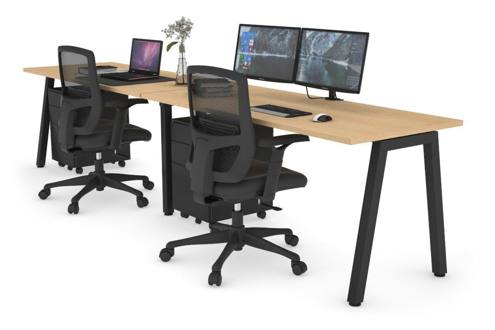 Quadro 2 Person Run Office Workstation [1800L x 700W]-black leg maple 