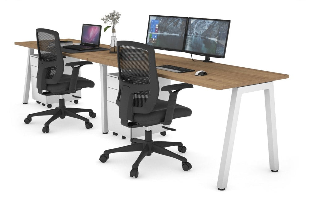 Quadro 2 Person Run Office Workstation [1800L x 700W]-white leg salvage oak 