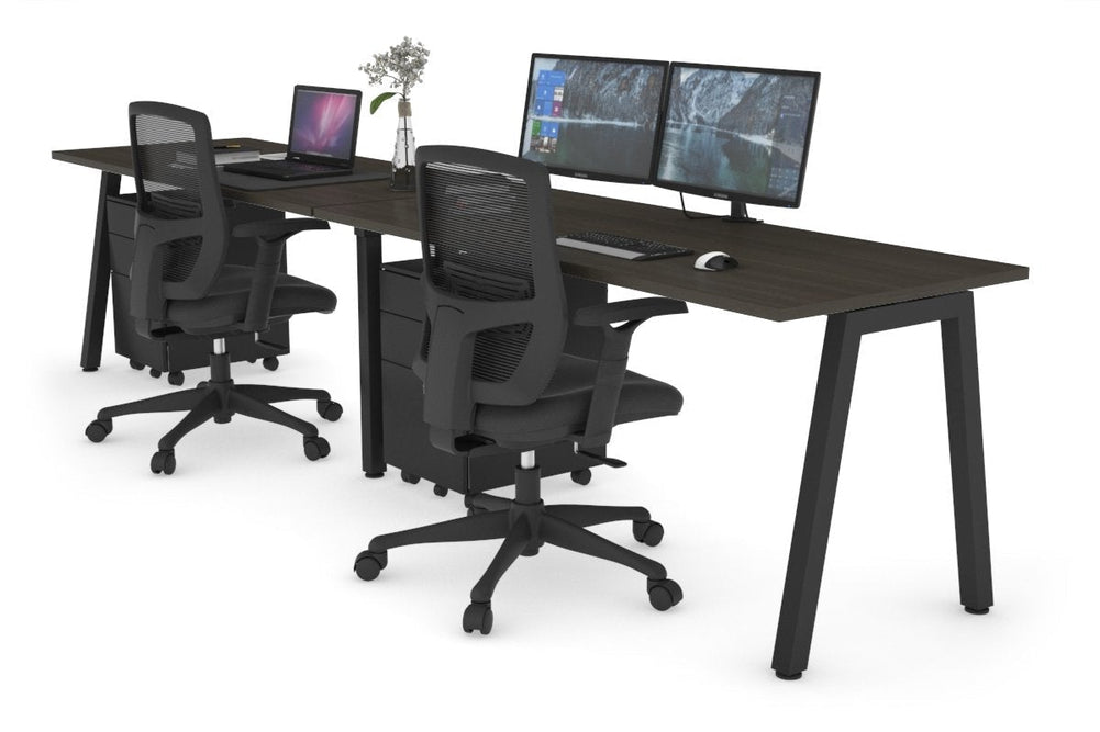 Quadro 2 Person Run Office Workstation [1800L x 700W]-black leg dark oak 