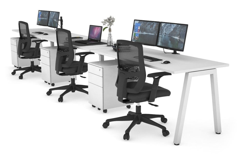 Quadro 3 Person Run Office Workstation [1200L x 700W]-white leg white 