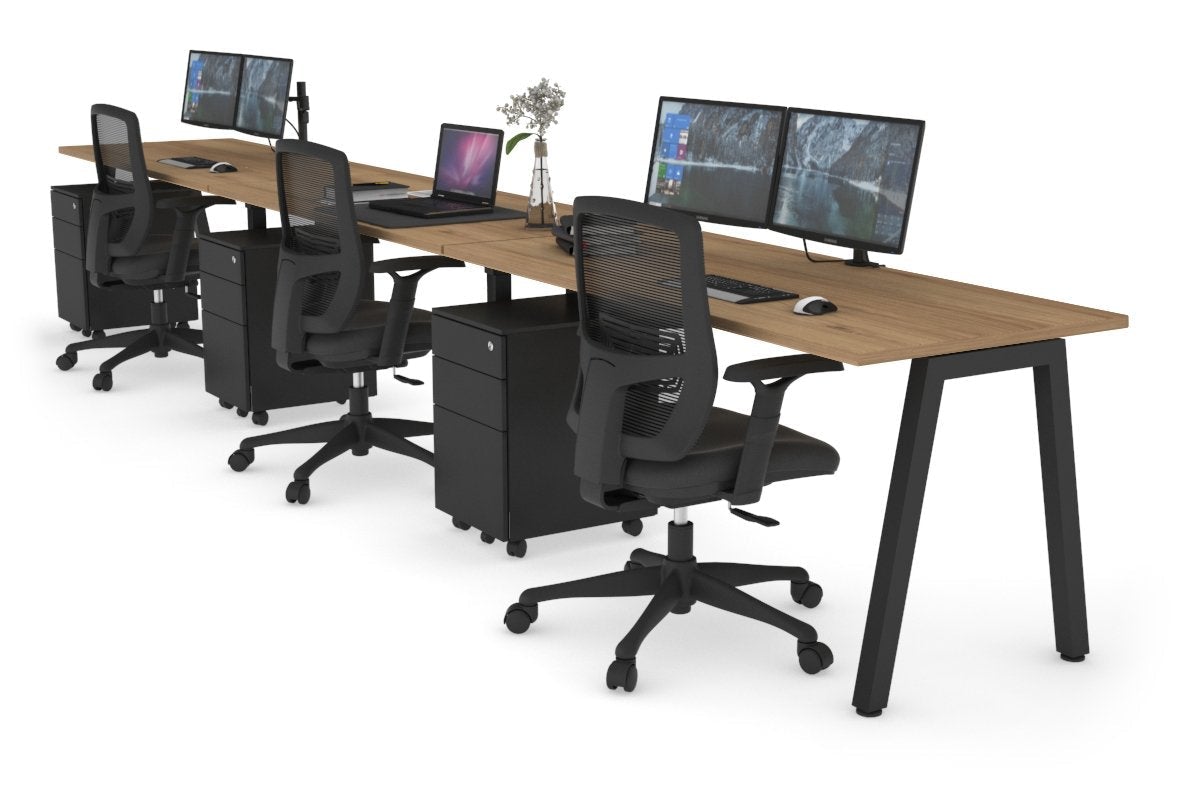 Quadro 3 Person Run Office Workstations [1200L x 700W] Jasonl black leg salvage oak 