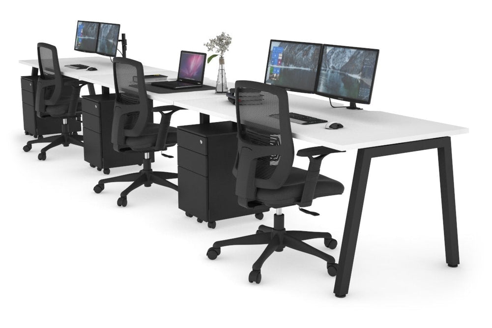 Quadro 3 Person Run Office Workstation [1200L x 800W with Cable Scallop]-black leg white 