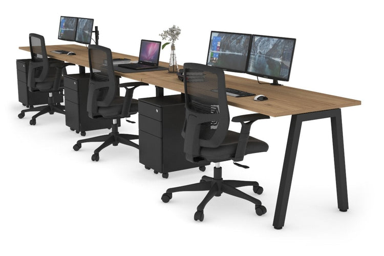 Quadro 3 Person Run Office Workstations [1400L x 700W] Jasonl black leg salvage oak 