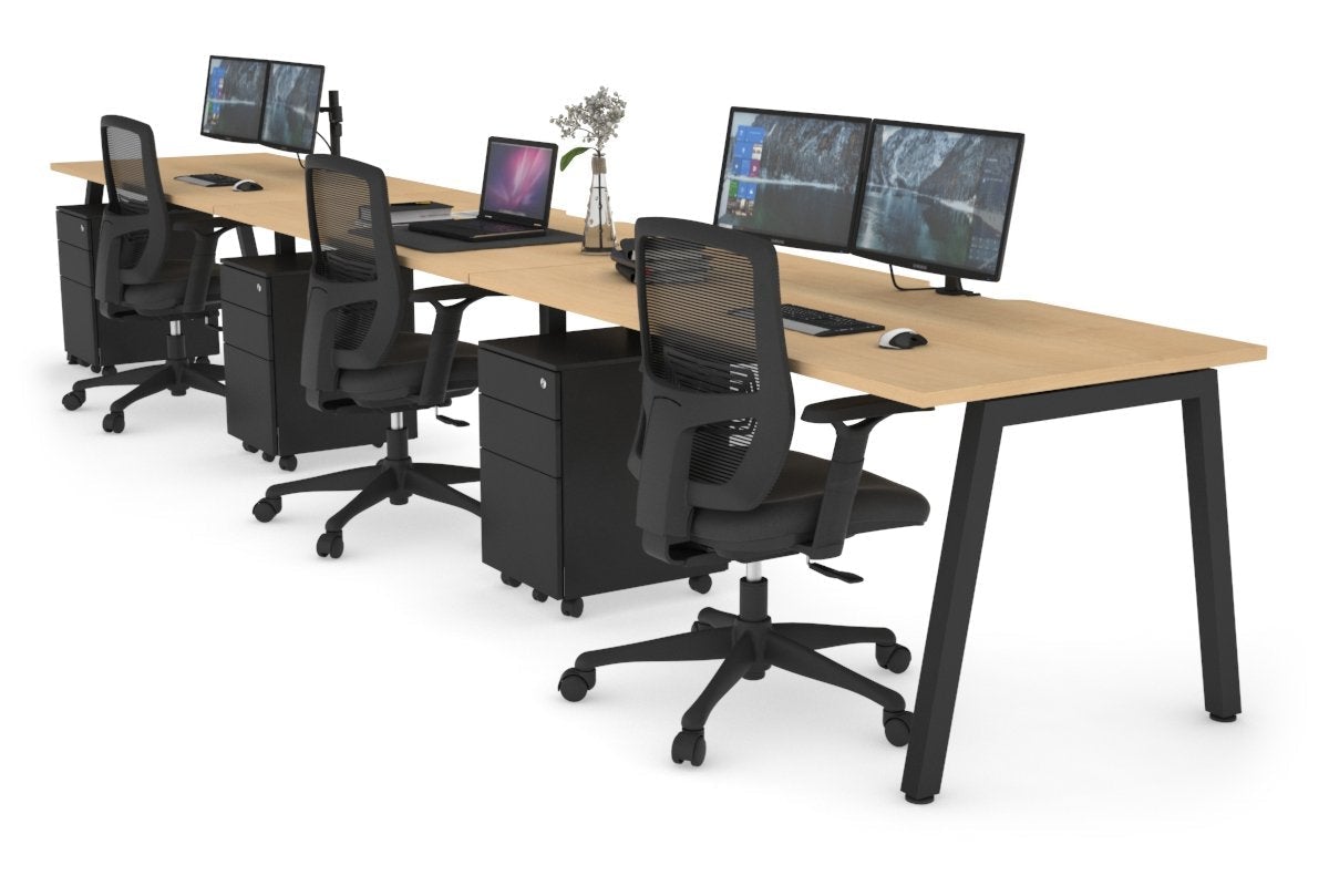 Quadro 3 Person Run Office Workstations [1400L x 800W with Cable Scallop] Jasonl black leg maple 