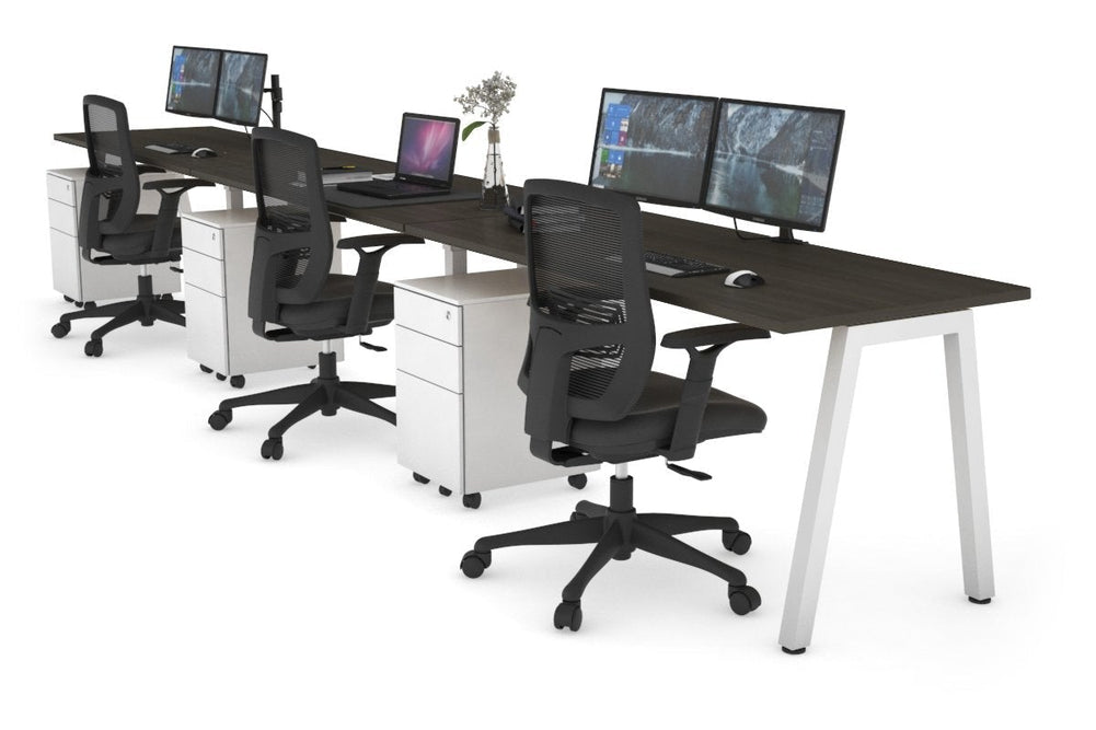 Quadro 3 Person Run Office Workstation [1800L x 700W]-white leg dark oak 