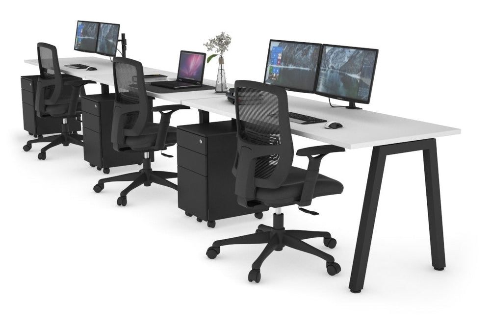 Quadro 3 Person Run Office Workstation [1800L x 700W]-black leg white 