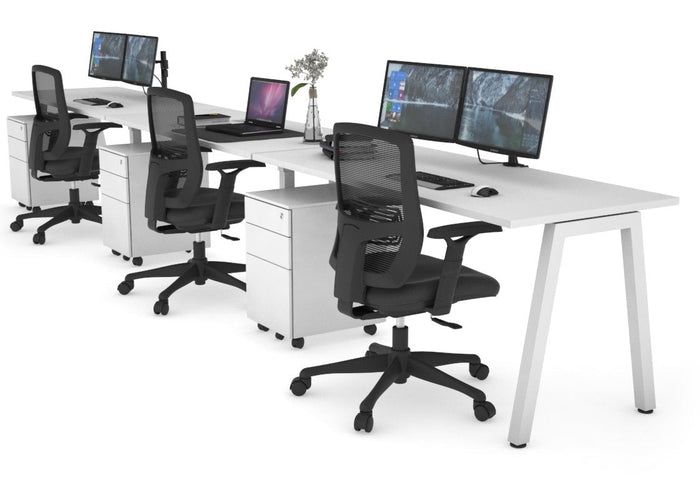 Quadro 3 Person Run Office Workstations [1800L x 700W] Jasonl white leg white 