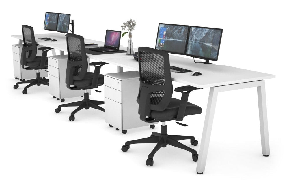 Quadro 3 Person Run Office Workstation [1800L x 800W with Cable Scallop]-white leg white 