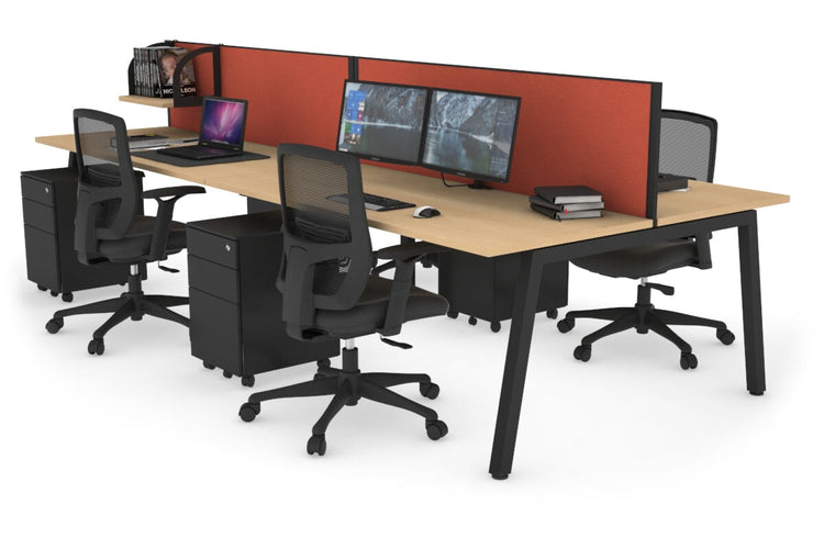Quadro 4 Person Office Workstations [1200L x 700W] Jasonl black leg maple orange squash (500H x 1200W)